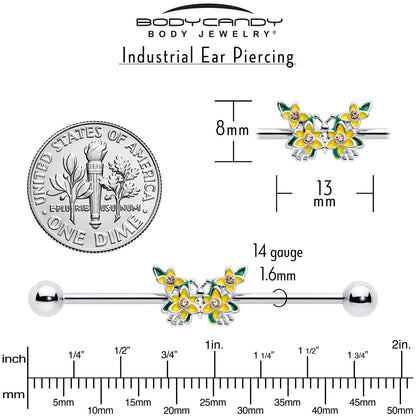 14G Yellow CZ Gem Blooming Butterfly Industrial Barbell 38mm
