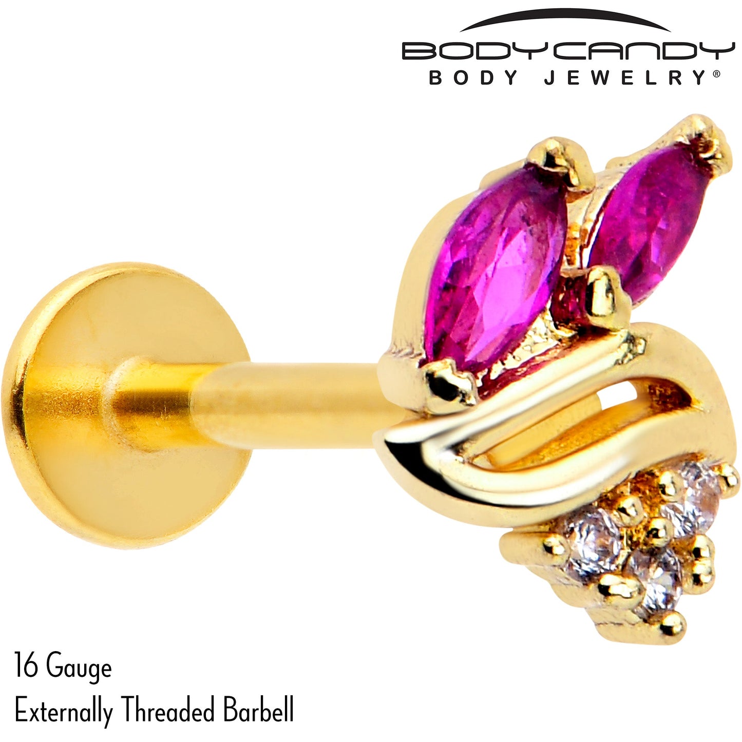 16G 5/16 Red CZ Gem Gold Tone Swirl Fan Labret Monroe Tragus