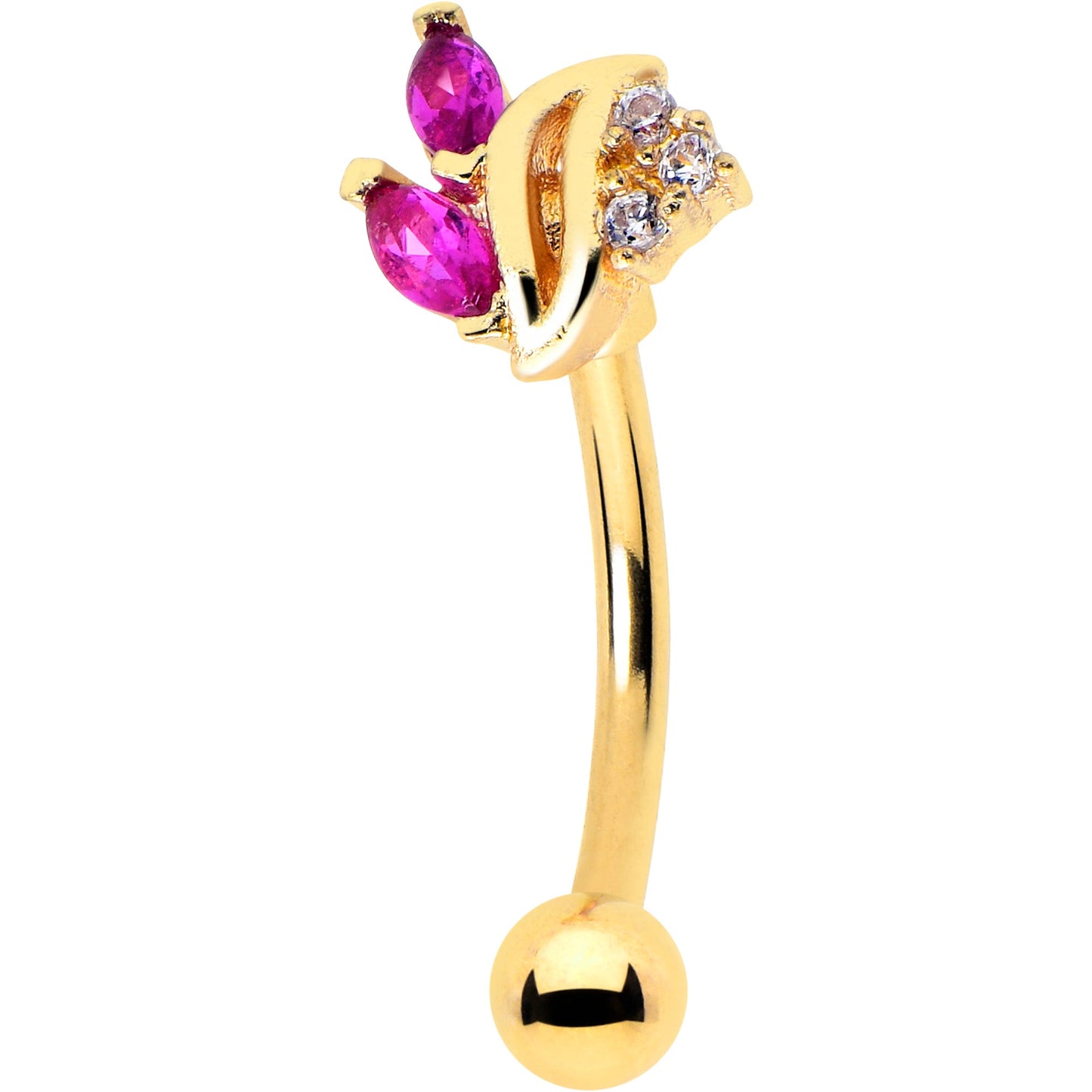 16G 5/16 Red CZ Gem Gold Tone Swirl Fan Curved Eyebrow Ring