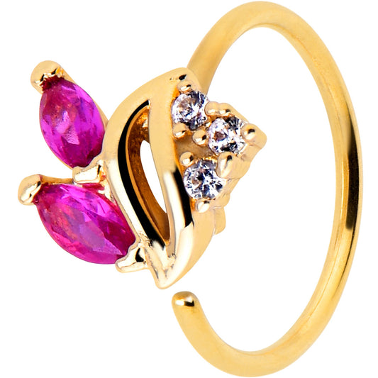 20G 5/16 Red CZ Gem Gold Tone Swirl Fan Nose Hoop