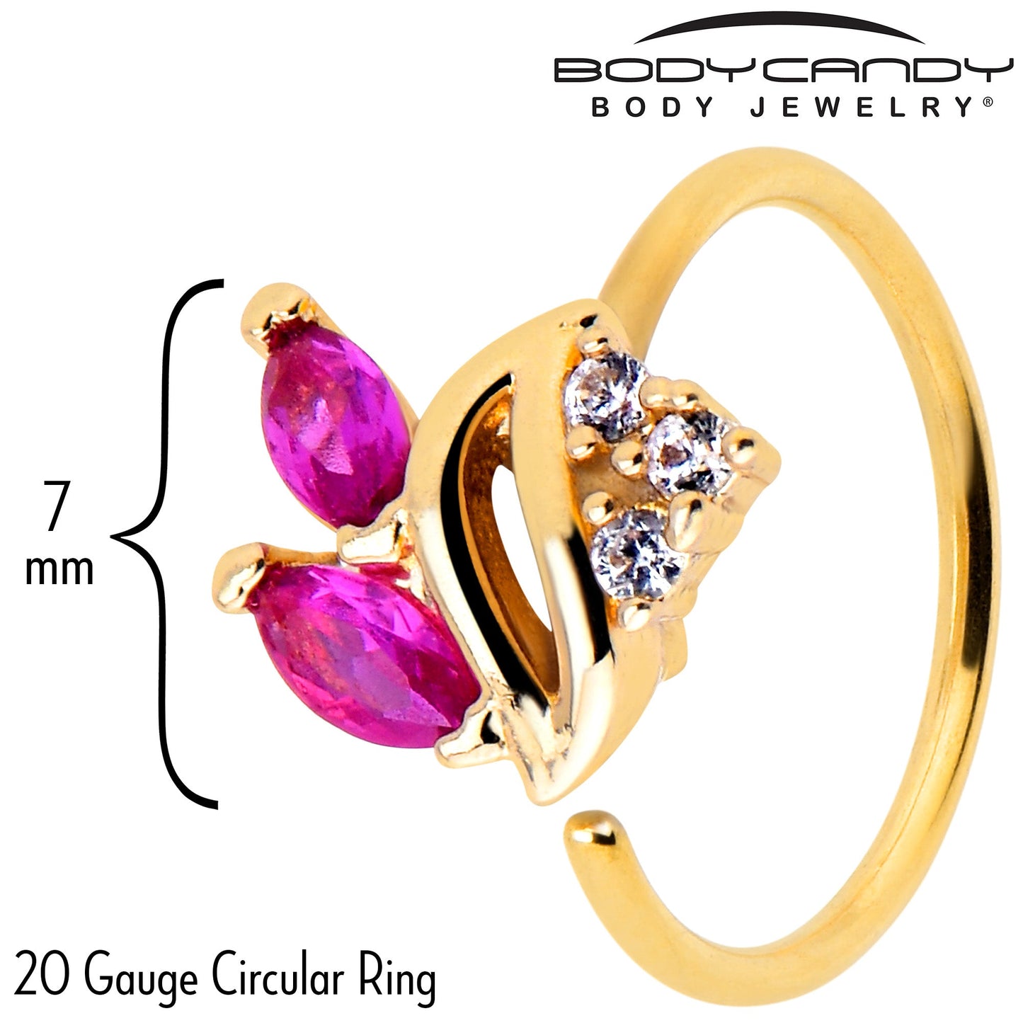 20G 5/16 Red CZ Gem Gold Tone Swirl Fan Nose Hoop