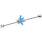 14G Blue CZ Gem Swirl Fan Industrial Barbell 38mm