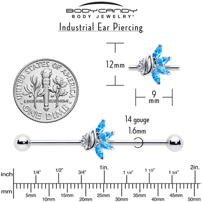 14G Blue CZ Gem Swirl Fan Industrial Barbell 38mm