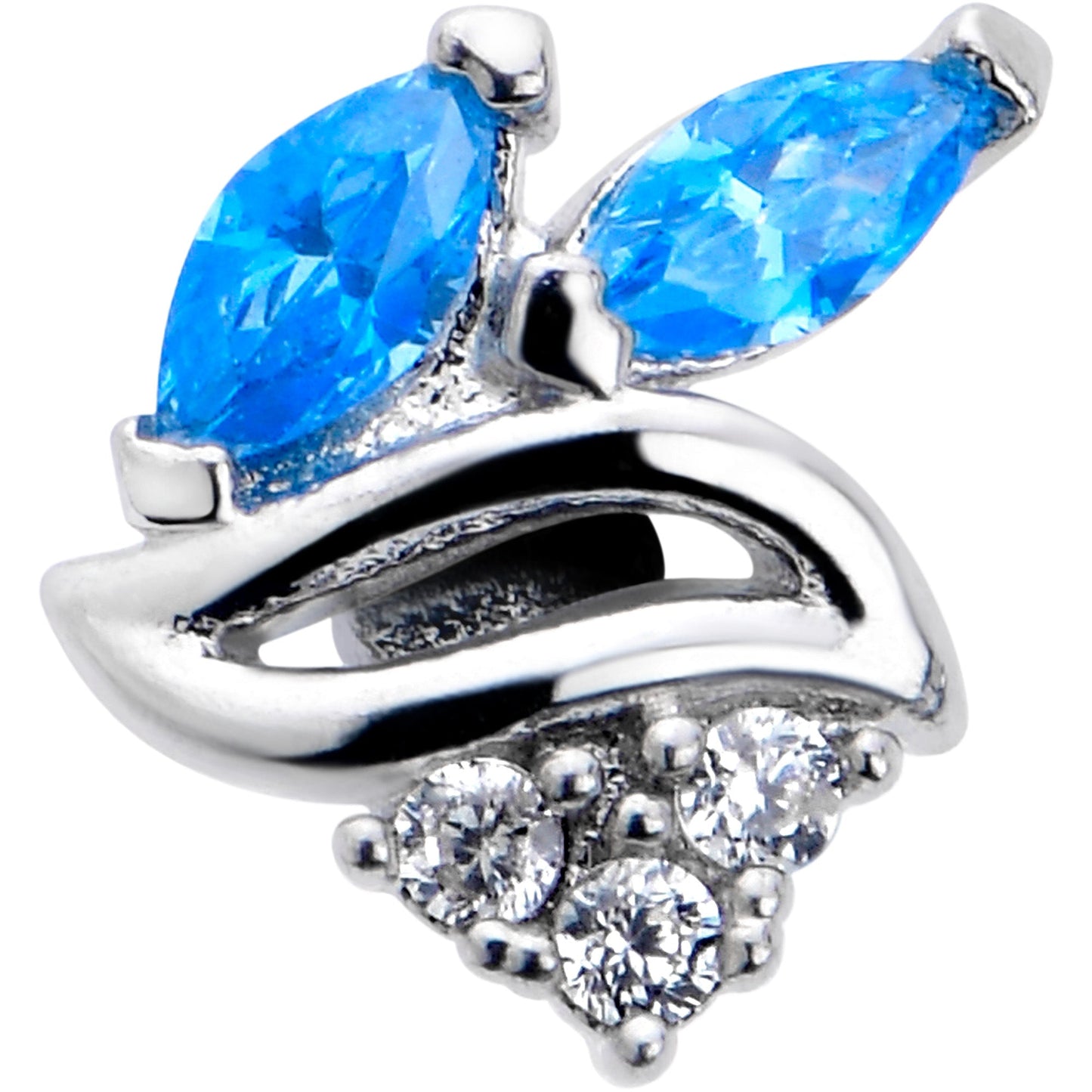 16G 1/4 Blue CZ Gem Swirl Fan Cartilage Tragus Earring