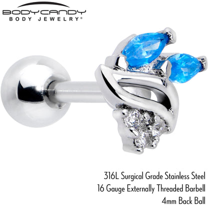 16G 1/4 Blue CZ Gem Swirl Fan Cartilage Tragus Earring