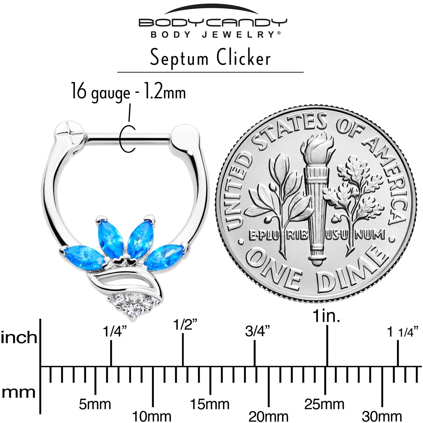 16G 5/16 Blue CZ Gem Swirl Fan Cartilage Clicker