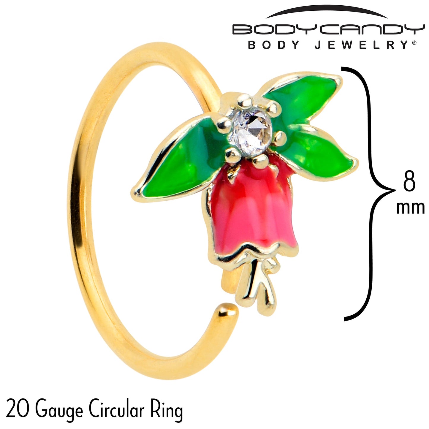 20G 5/16 Clear CZ Gem Gold Tone Bell Flower Nose Hoop