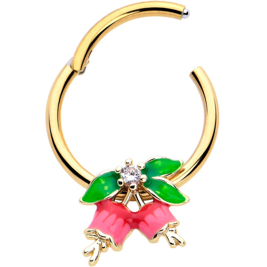 16G 3/8 Clear CZ Gem Gold Tone Bell Flowers Hinged Segment Ring