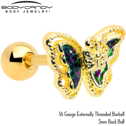 16G 1/4 Vitrail Gem Gold Tone Classic Butterfly Cartilage Earring