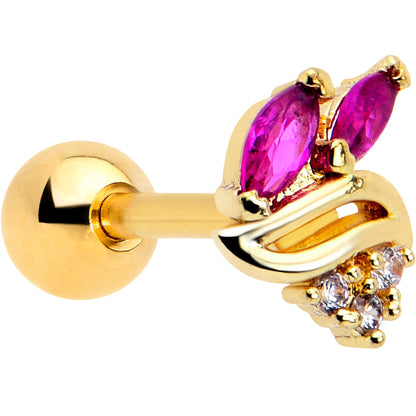 16G 1/4 Red CZ Gem Gold Tone Swirl Fan Cartilage Tragus Earring