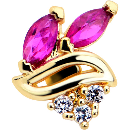 16G 1/4 Red CZ Gem Gold Tone Swirl Fan Cartilage Tragus Earring