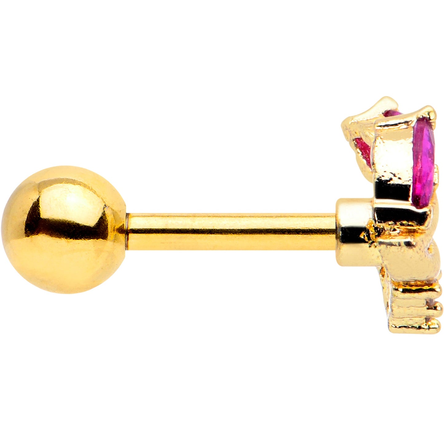 16G 1/4 Red CZ Gem Gold Tone Swirl Fan Cartilage Tragus Earring