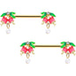 14G 9/16 Clear CZ Gem Gold Hue Bell Flower Barbell Nipple Ring Set