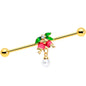 14G Clear CZ Gem Gold Tone Bell Flower Industrial Barbell 38mm