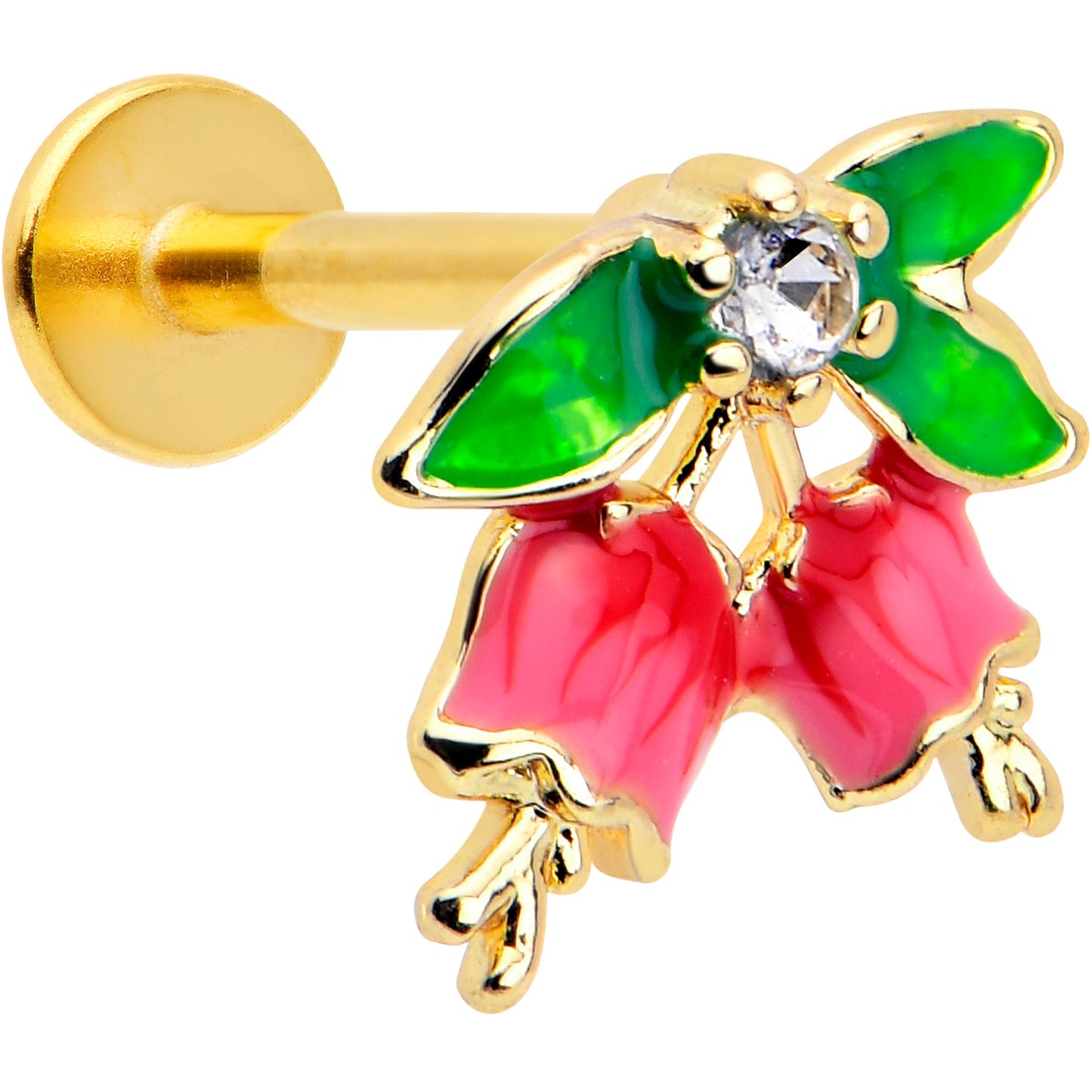 16G 5/16 Clear CZ Gem Gold Tone Bell Flower Labret Monroe Tragus