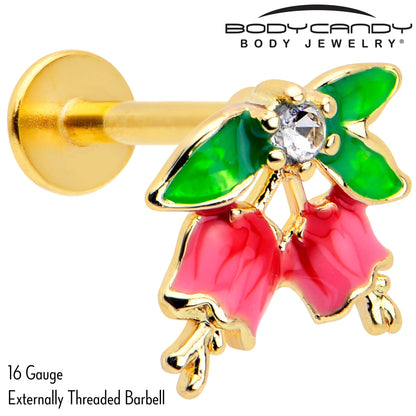 16G 5/16 Clear CZ Gem Gold Tone Bell Flower Labret Monroe Tragus