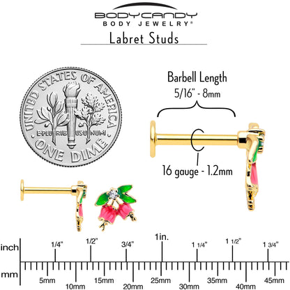 16G 5/16 Clear CZ Gem Gold Tone Bell Flower Labret Monroe Tragus