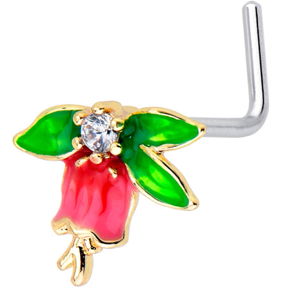 20G 7mm Clear CZ Gem Bell Flower L Shape Nose Ring