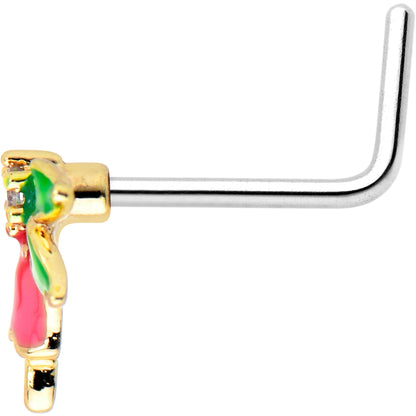 20G 7mm Clear CZ Gem Bell Flower L Shape Nose Ring