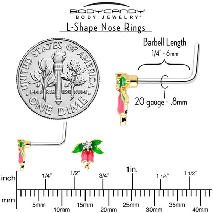 20G 7mm Clear CZ Gem Bell Flower L Shape Nose Ring