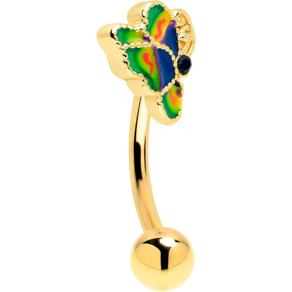 16G 5/16 Blue Gem Gold Tone Butterfly Colors Curved Eyebrow Ring