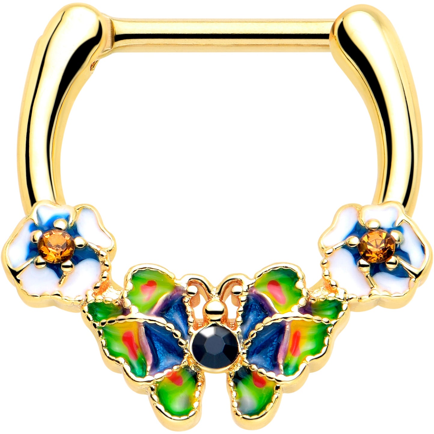 16G 5/16 Blue Gem Gold Tone Butterfly Colors Cartilage Clicker