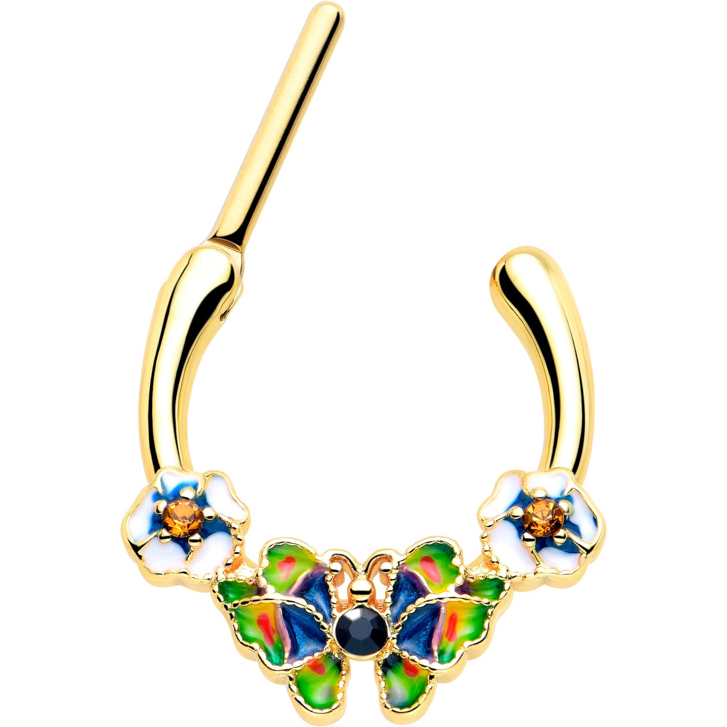 16G 5/16 Blue Gem Gold Tone Butterfly Colors Cartilage Clicker