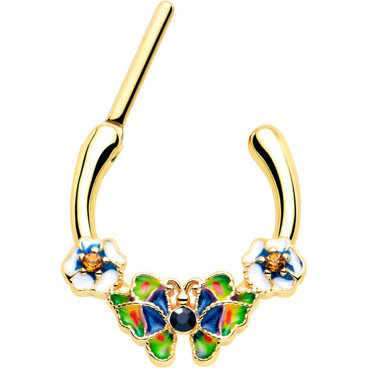 16G 5/16 Blue Gem Gold Tone Butterfly Colors Cartilage Clicker
