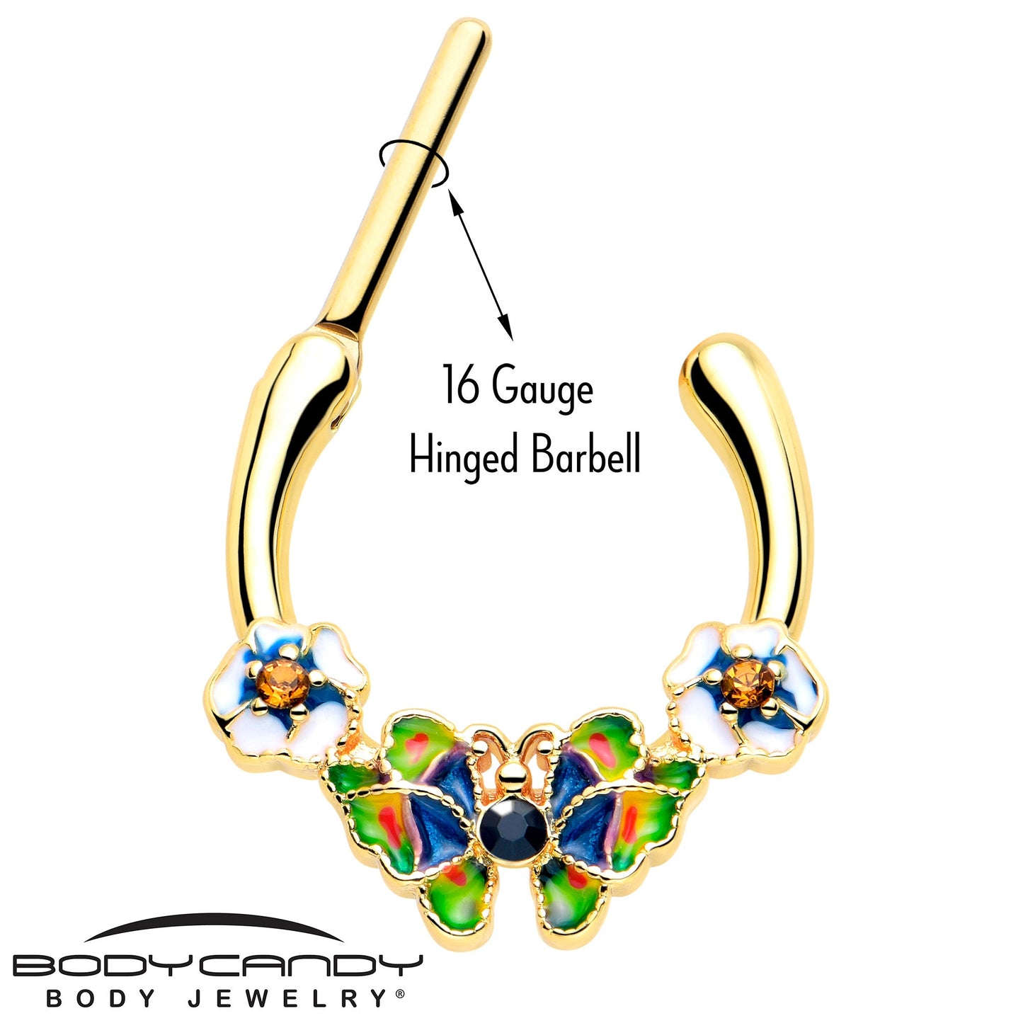 16G 5/16 Blue Gem Gold Tone Butterfly Colors Cartilage Clicker