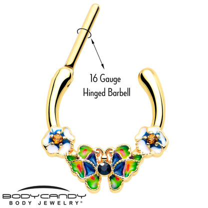 16G 5/16 Blue Gem Gold Tone Butterfly Colors Cartilage Clicker