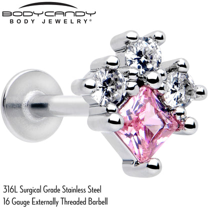 16G 5/16 Pink Clear CZ Gem Rhombus Riot Labret Monroe Tragus