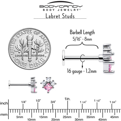 16G 5/16 Pink Clear CZ Gem Rhombus Riot Labret Monroe Tragus