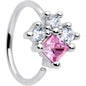 20G 5/16 Clear Pink CZ Gem Rhombus Riot Nose Hoop
