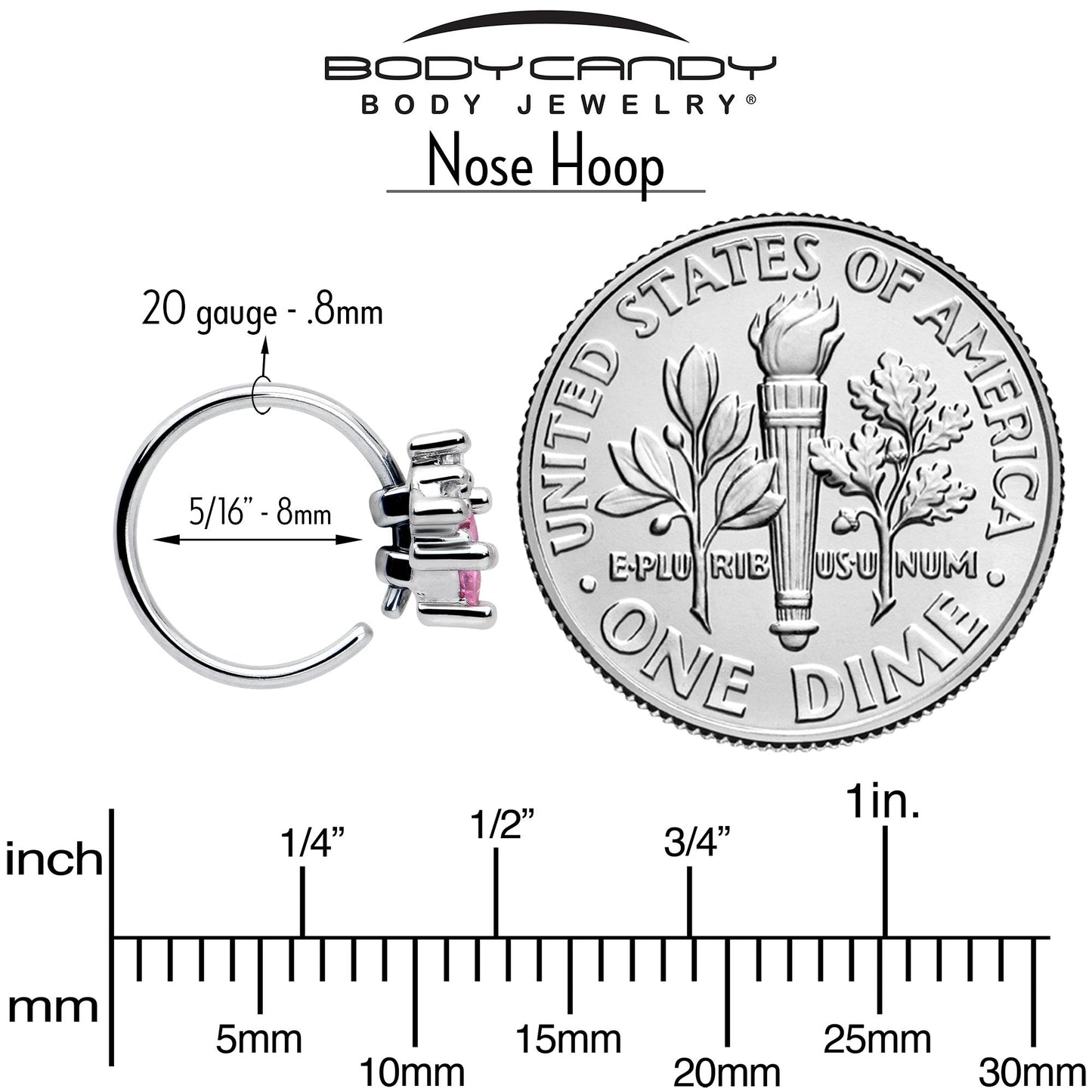 20G 5/16 Clear Pink CZ Gem Rhombus Riot Nose Hoop