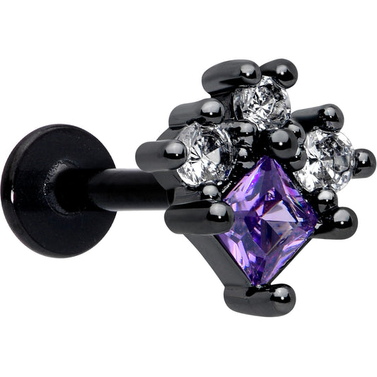 16G 5/16 Purple CZ Gem Black Rhombus Riot Labret Monroe Tragus