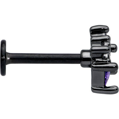 16G 5/16 Purple CZ Gem Black Rhombus Riot Labret Monroe Tragus