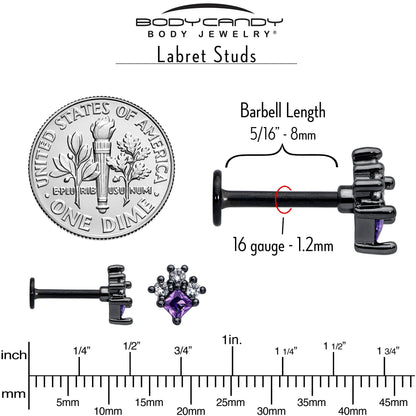16G 5/16 Purple CZ Gem Black Rhombus Riot Labret Monroe Tragus
