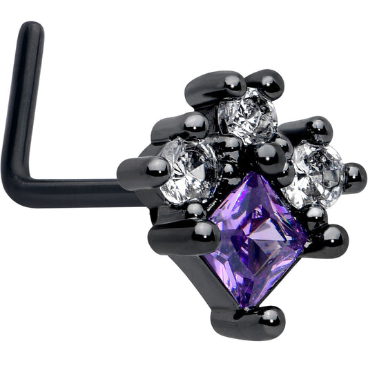 20G 7mm Purple CZ Gem Black Rhombus Riot L Shape Nose Ring