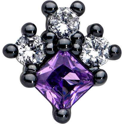 20G 7mm Purple CZ Gem Black Rhombus Riot L Shape Nose Ring