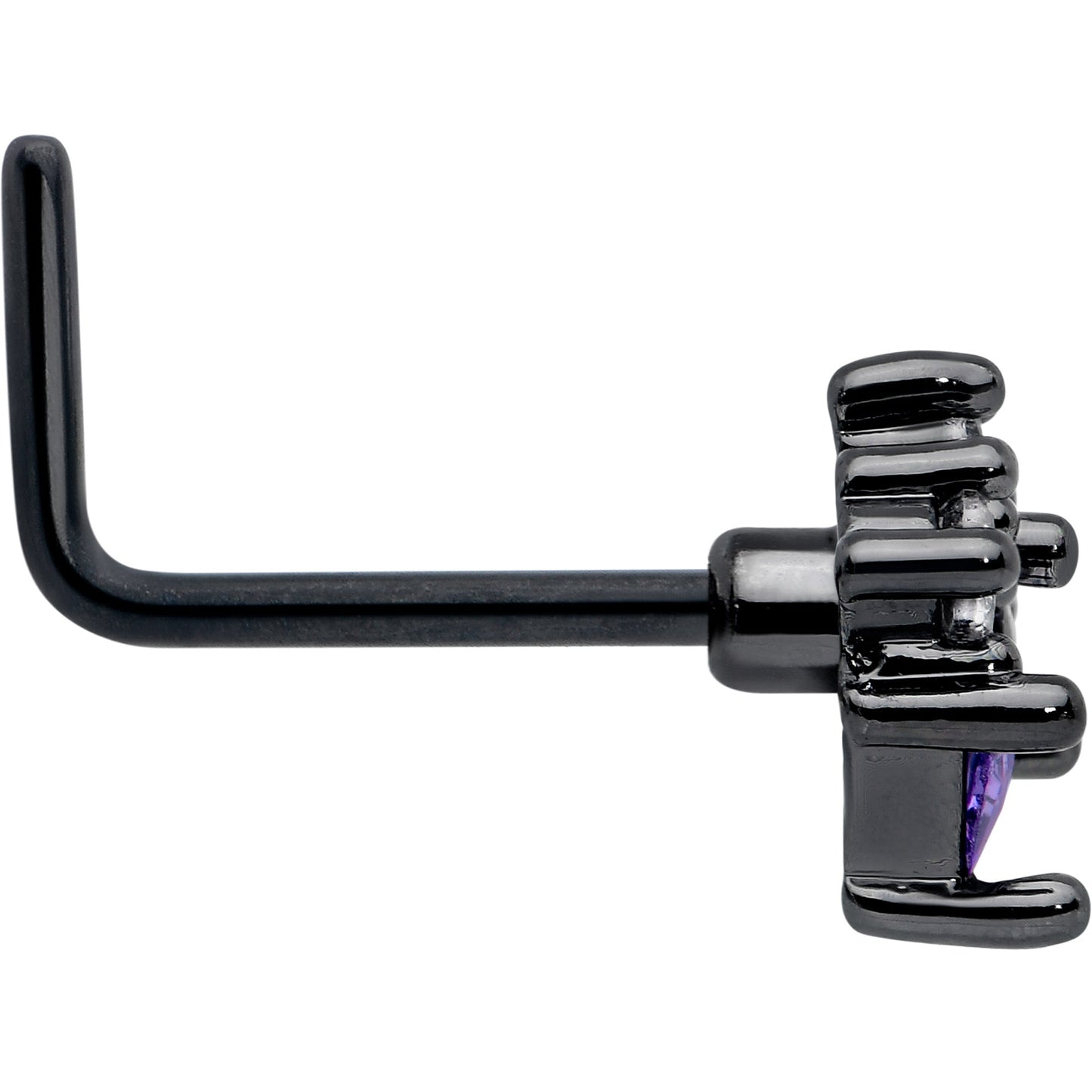 20G 7mm Purple CZ Gem Black Rhombus Riot L Shape Nose Ring