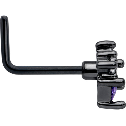 20G 7mm Purple CZ Gem Black Rhombus Riot L Shape Nose Ring