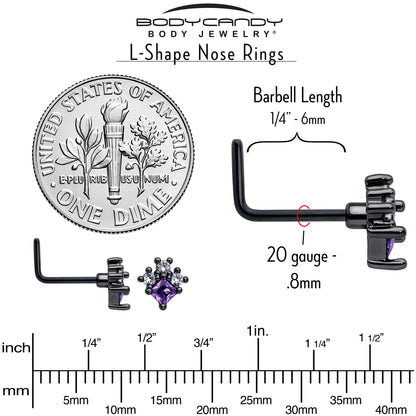 20G 7mm Purple CZ Gem Black Rhombus Riot L Shape Nose Ring