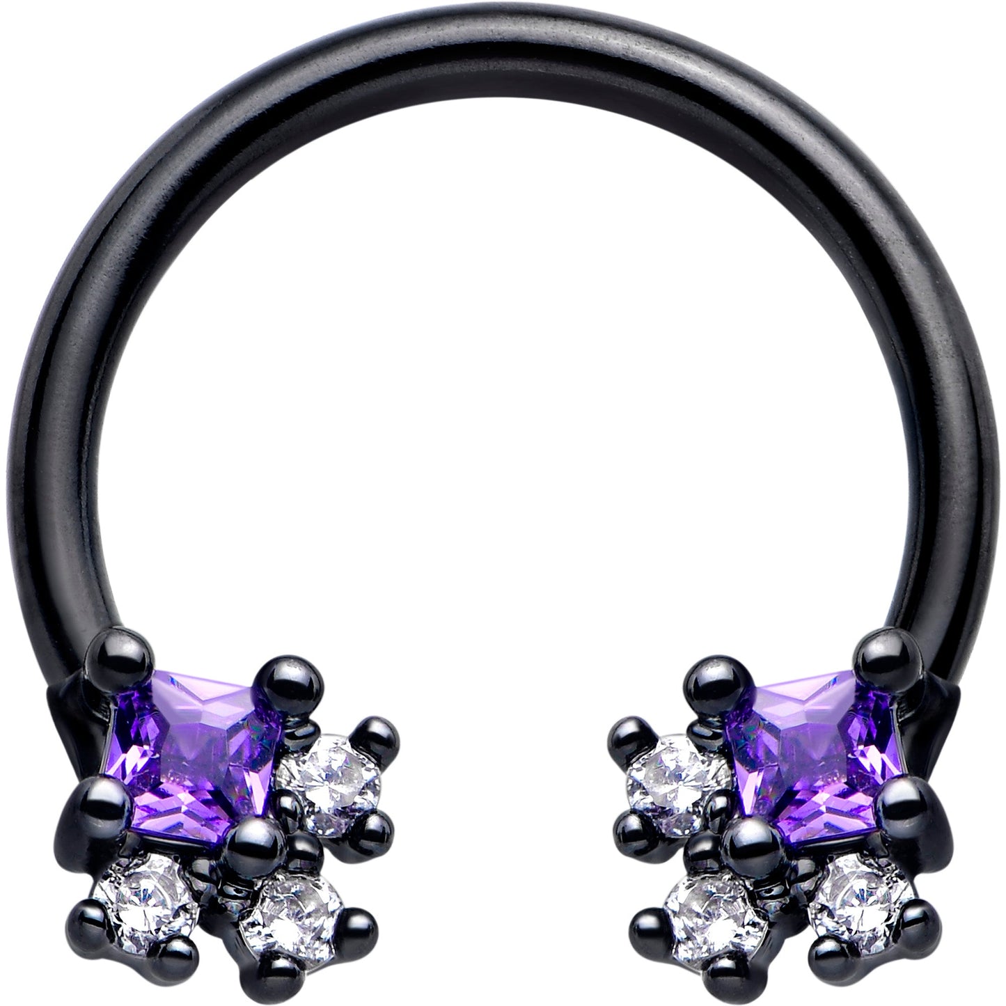 16G 3/8 Purple CZ Gem Black Rhombus Riot Horseshoe Circular Barbell