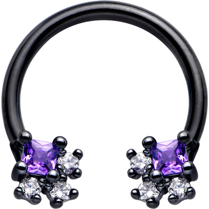 16G 3/8 Purple CZ Gem Black Rhombus Riot Horseshoe Circular Barbell