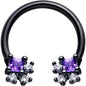 16G 3/8 Purple CZ Gem Black Rhombus Riot Horseshoe Circular Barbell
