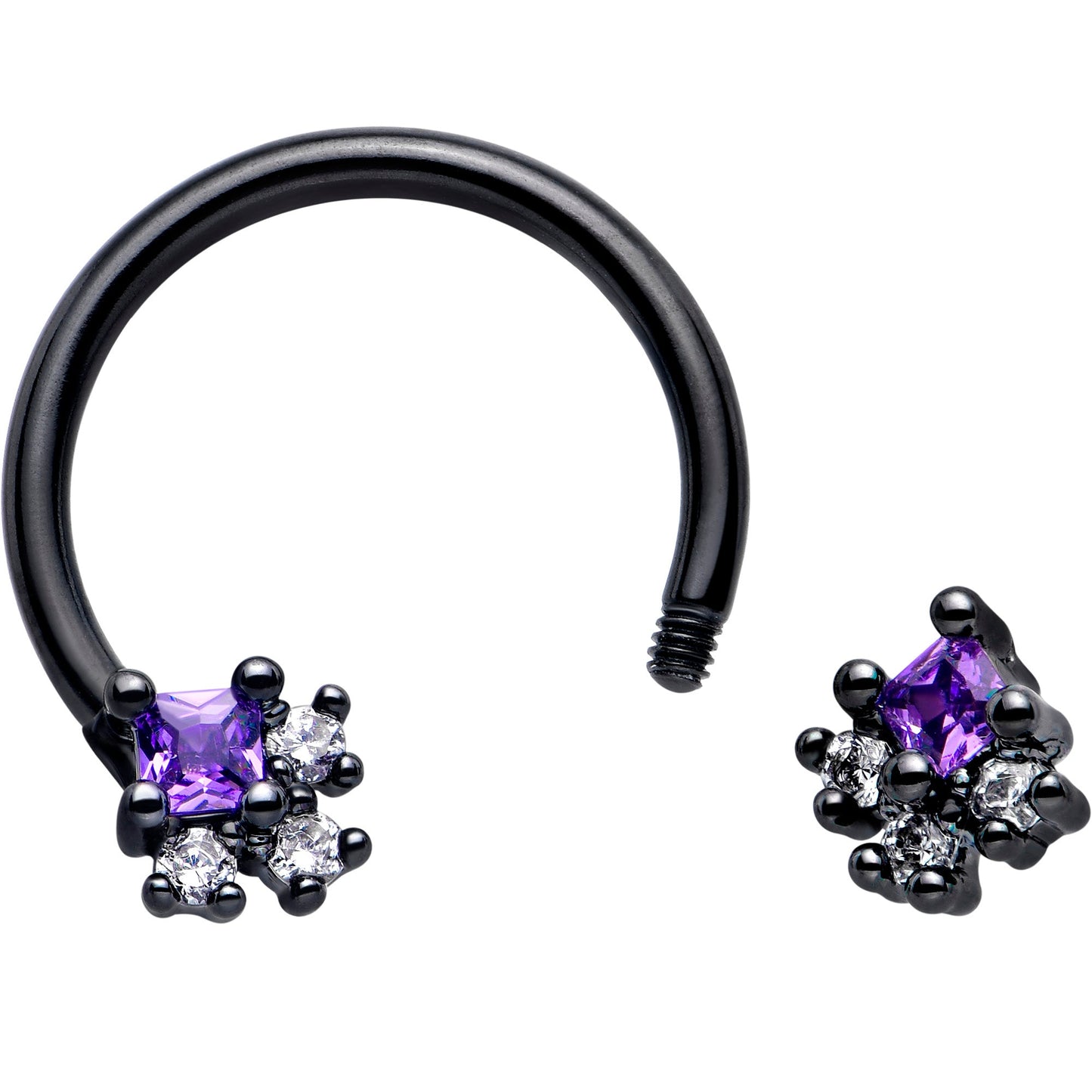 16G 3/8 Purple CZ Gem Black Rhombus Riot Horseshoe Circular Barbell