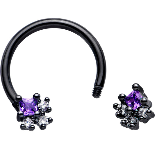 16G 3/8 Purple CZ Gem Black Rhombus Riot Horseshoe Circular Barbell