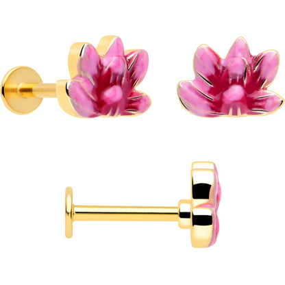 16G 5/16 Clear Gem Gold Tone Ladybug Lotus Labret Tragus Set of 3