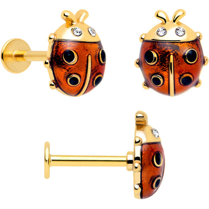16G 5/16 Clear Gem Gold Tone Ladybug Lotus Labret Tragus Set of 3