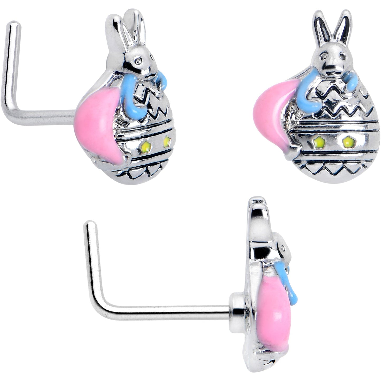 20G 7mm Easter Egg Bunny L Shape Nose Ring Set of 3